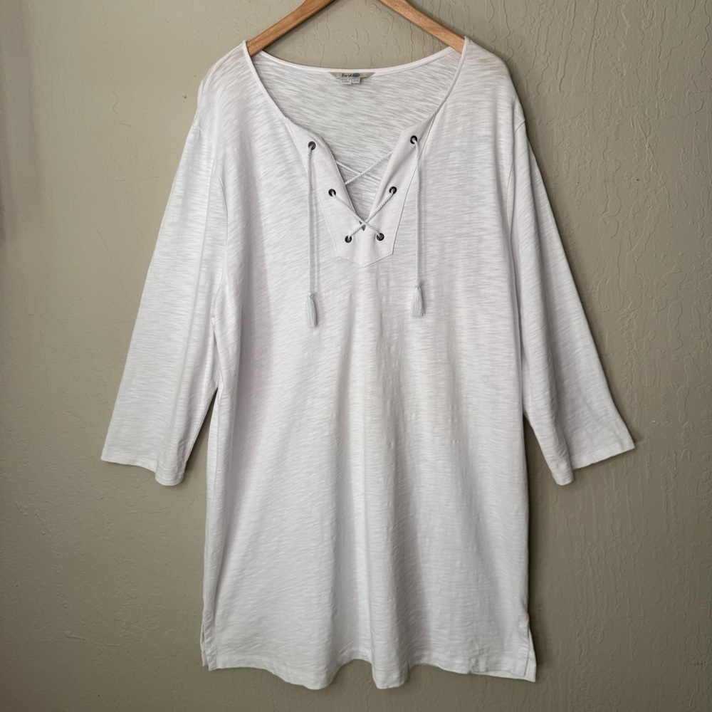 BODEN 100% Cotton White Knit Dress Tunic Beach Swim Cover Up Tassel Tie Size 18 - Picture 4 of 15